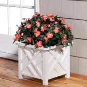 Classic White Chippendale-Style Lattice Pattern Porch Patio Home Garden Planter