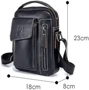 Men's Small Shoulder Bag, Genuine Leather Bag, Retro lightweight Cross Body Everyday Satchel Bag for Business Casual Sport Hiking Travel, Black, 2T, Vintage