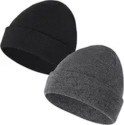 [Fiohiros] 2 Pack Kids Beanie, Baby Toddler Beanie, Warm Soft Stretchy Unisex Knit Winter Hat for Boys, Girls 3-17 Years