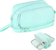 Large Capacity Pencil Case,Big Pen Pencil Pouch 3 Compartments,Expandable Pencil Case with Portable Handle,School Stationery Organizer,Travel Makeup Cosmetic Bag, LightGreen, Make-Up