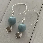 Min Favorit Electroplated Blue Faceted Agate & Hammered Silver Artisan Earrings