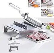 Manual Frozen Meat Slicer Ribs Bone Cutter 13.5in Stainless Steel Chicken Bone Fish Chopper Cutting Machine with Removable Double Blade Thickness Adjustable for Kitchen Restaurant