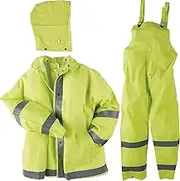 Neese Viz 1820S Econo-Viz 3-Piece PVC/Polyester Rainsuit with Detachable Hood and Reflective Tape, Lime