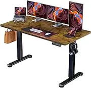 ErGear Electric Standing Desk, 140 x 70 cm Standing Desk, Height Adjustable Desk with 3 Memory Height Settings, Sit Stand Desk with 2 Hanging Hooks & Cable Management (Vintage Brown)- EGESD6V