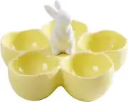 Easter Rabbit Egg Cup, Bunny Ceramic Holder with 5 Yellow Poached Egg Cups