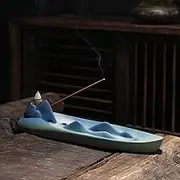 Zen Backflow Incense Burner Ceramic, Handmade Waterfall Incense Holder for Aromatherapy, Meditation, Yoga, Multi-Functional Stick & Cone Ash Catcher, Mountain Cloud Design for Home Decor