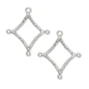 Link, JBB Findings, antiqued sterling silver, 24x21mm hammered curved diamond x2