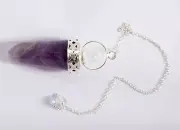 55-60 MM Long Amethyst Beaded Bullet Pendulum With Chain Reiki Positive Energy