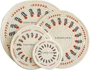 Cotton Rope Round Placemats 4 Pcs 12 Inch for Dining Tables, Non-Slip and Heat Resistant, Cup Coasters, Plate Mats, Pot Holders, Hot Pads, Heat Insulation, Boho, Modern Kitchen Decor