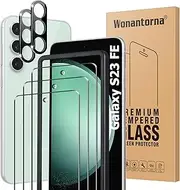 [Wonantorna] [3+2] Compatible with Samsung Galaxy S23 FE 5G Tempered Glass Screen Protector, 3 pcs Glass Screen Protector + 2 pcs Camera Lens Protector, Easy to Install, Bubble-Free, Anti Scratch