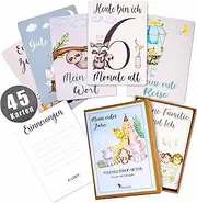 Pikaflor 45 Milestone Cards Baby Boy (Hand-Painted German Animals) Milestone Cards Set with Gift Box + Beautiful Birth, Christening and Baby Shower