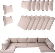 14 Piece Outdoor Patio Cushion Cover Replacement, Waterproof Patio Cushion Covers, Outdoor Furniture Cushion Covers Set for 6 Seat Wicker Rattan Sofa (Khaki, 25.6 * 25.6 * 4)