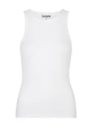 Ganni Logo-embroidered Stretch-cotton Tank - White - S (UK8-10 / S) S (UK8-10 / S)