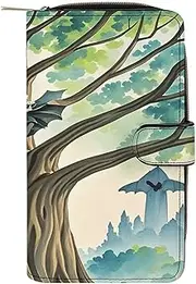 [RTSEBVN] Leather Wallet Multifunction Long Wallet Fashion Fairy on The Bat Printing Leather Purse with For Women And Men, style, 19.7x11x3.5cm, Leather Wallet