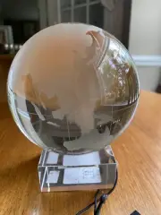 Nicole Miller Clear World Globe Earth Etched Frosted Crystal Glass Paperweight