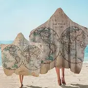 Sleepwish Old Map of The World Beach Towel Large Hooded Bath Towels Beach Wrap Blanket Beach Wrap Blanket (Double Hemisphere,50 x 60 inch)