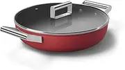 [Smeg] Cookware 50's Style Non-Stick Deep Pan with Lid, 4-Quart (Red)