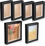 Suzile 6 Pcs Shadow Box Frame 4 Size 3.5x5 4x6 5x7 8x8 Inch Black Wood Small Shadow Display Cases for Flower Photo Medals Tickets Keepsake