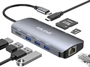 USB C Hub Adapter, Ablewe 8 in 1 USB C Adapter with 4K USB C to HDMI,SD/TF Card Reader and Ethernet,3 USB 3.0 Ports,87W Power Delivery,for MacBook Pro, iPad Pro 2019, Pixelbook, XPS, and More