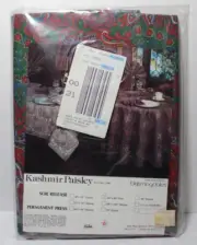 1980s New Vintage Kashmir Paisley Tablecloth 60"x84" Oval Made USA Bloomingdales