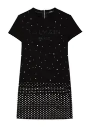Balmain Kids Logo Embellished Jersey Dress - Black - 12YR (12 Years) 12YR (12 years)
