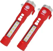 2 Pack Car Emergency Escape Tool, USB Rechargeable Flashlight with Window Breaker Seatbelt Cutter,Alarm & Compass,Car LED Tactical Flashlight for Emergencies,Hiking, Camping