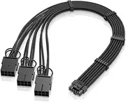 EZDIY-FAB GPU Power Sleeved Cable Extension, 16pin(12+4) 12VHPWR PCIe 5.0 Connector Male to 3X PCIE 8 PIN for RTX 4080/ 3090Ti, with Pre-Installed Cable Combs-16AWG/Black