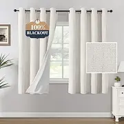 Smarcute Blackout Curtains Linen Textured Thick Chenille Thermal Curtains Block Out Light and Heat Eyelet Curtains for Bedroom Blockout Curtains 160cm Drop for Lounge and Spare Room, Heather Ivory