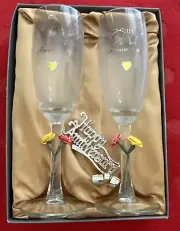 BNIB 50th Golden Wedding SET Gift Pack Champagne Glasses Classy Unwanted Gift