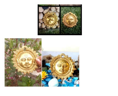 3" Classy Brass Sun Surya Face Idol Wall Hanging Home Decor Sawan Gift Good Luck