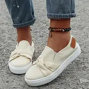 [HHZY] Women's Comfort Canvas Slip on Espadrilles Flat Walking Shoes Ladies Solid Color Loafer Sandals Fashion Breathable Closed Toe Work Sneakers,Beige,US9/EU40