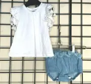 NEW NWT Stonewash Denim & White Tassel 2PC Bloomer SET-Mii love Mu 1Y fit 12/24M
