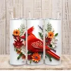 20 oz Skinny Straight 3D Cardinal Bird Tumbler Cup Drink Ware w/ Straw