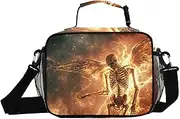 Insulated Lunch Box Skeleton Angel Wings for Women Men - Ideal for Work, Picnics - Includes Adjustable Shoulder Strap