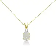 [LXR] 14k Yellow Oval Opal and Diamond Pendant