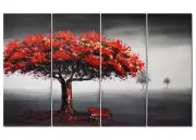 Multi Panel Acrylic Painting Abstract red tree Original hang painted Home decor