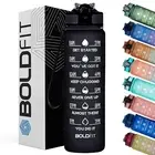 1 Litre Sipper Water Bottle Unbreakable Motivational Time Mark With Straw -Black
