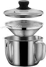 Byttlerom Stainless Steel Fat Separator 1L/4 Cup, Grease Separator with Strainer and Glass Lid, Soup Oil Separator Cup