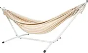10ft White Universal Steel Hammock Stand & Authentic Double Vichy Hammock - Matte White Stand Alone Hammock Stand Combo - Steel Hammock Frame and Gingham Hammock with Carry Bags (Sand)