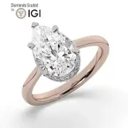 Pear Solitaire Labgrown Diamond Engagement Ring 18k Rose Gold 3.30 Ct