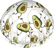 Funny Cartoon Avocados Print Various Activities Shower Cap Reusable Soft And Lightweight Bath Hair Cap Long Hair