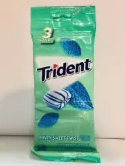 3 Packs .Trident Minty Sweet Twist Sugar Free Chewing Gum..14 Sticks Per Pack