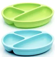 Silicone 3-Compartment Plate for Self Feeding Training, With 2 Spoons