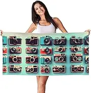 VPPUR Retro Cool Camera Collection Print Poolside Relaxation Beach Towel Lightweight Quick Dry for Summer Vacations Towel