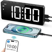 AMIR Digital Alarm Clocks, Bedside Clock with Bluetooth Sync Time, 7" Travel Clock Digital with 5-Level Brightness & 3-Level Volume Adjustment, Snooze, Type-C/Battery Powered Desk Clock for Bedroom
