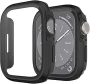 [Miimall] for Apple Watch Series 8 7 41mm Case with Tempered Glass Screen Protector, Aluminum Alloy + PC Bumper Ultra-Thin Anti-Scratch Shockproof Protective Cover for iWatch Series 8 7 41mm-Black