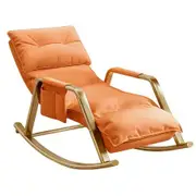 Rocking Chair, Indoor Recliner, Patio Comfy Reading with PU leather Cushion, Grand Rocking Chair for Balcony, Front Porch, Garden, Living Room, Orange
