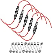 uxcell 5 Pcs 5x20mm Inline Screw Type Fuse Holder 20 Gauge AWG Red Wire with 10 Pcs 10A Fast Blow Glass Fuses