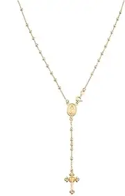 Miabella 925 Sterling Silver or 18Kt Yellow Gold Over Silver Italian Rosary Bead Cross Y Necklace Chain for Women Men