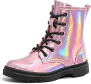 [shoeslocker] Shoeslcoker Girls Ankle Boots with Side Zipper & Lace Up – Stylish Comfort Shoes with Glitter for Toddlers Little Kids & Big Kids
